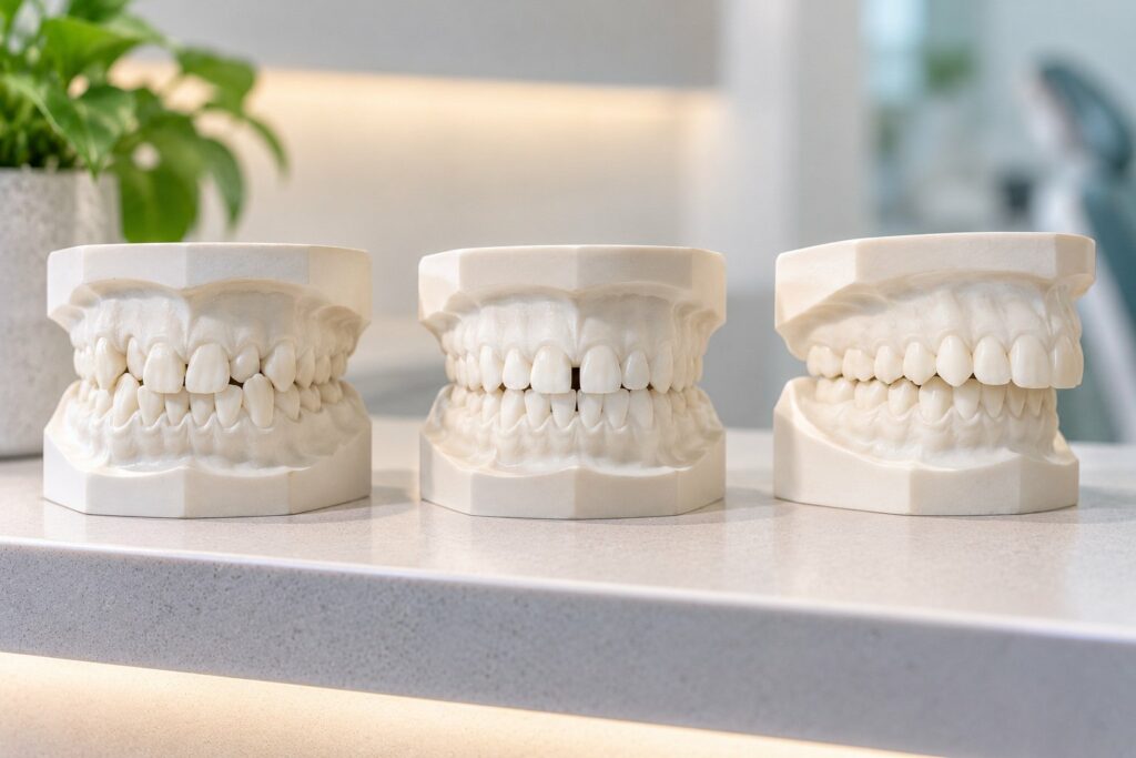 Dental study models showing different bite problems