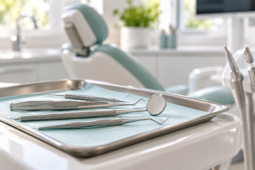 Dental examination instruments ready for a check-up
