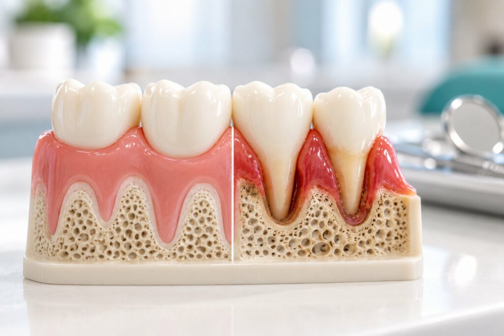 Model comparing healthy and diseased gums