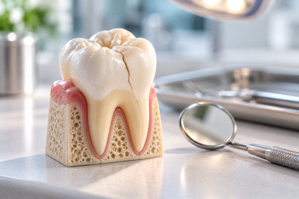 Dental model of a molar with a fine crack