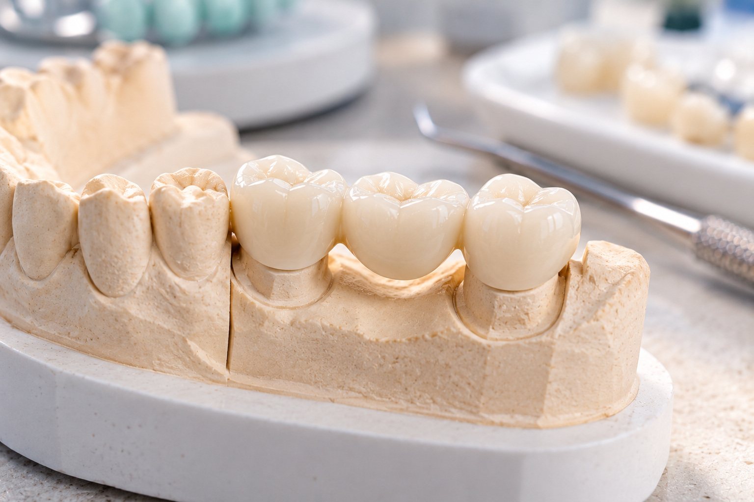 Dental bridge on a model