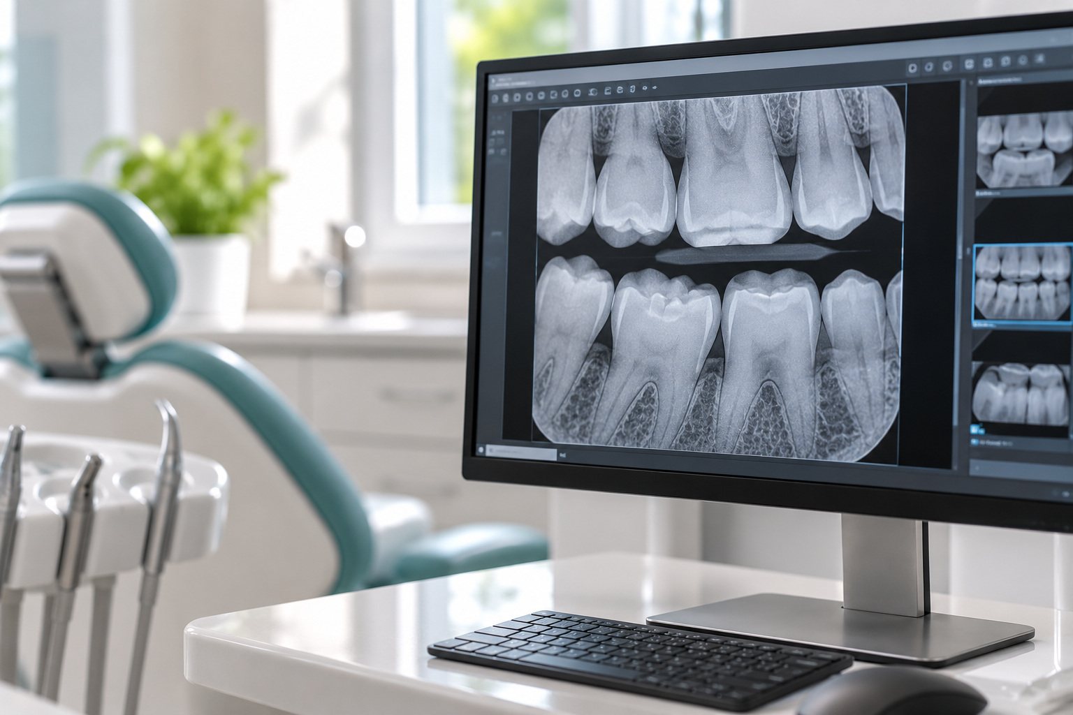 Digital bitewing X-ray on a monitor