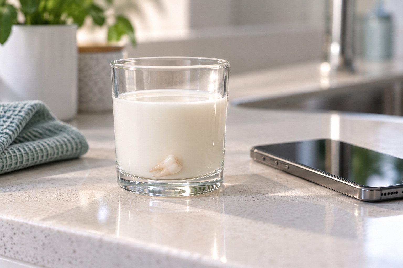 A knocked-out tooth stored in milk