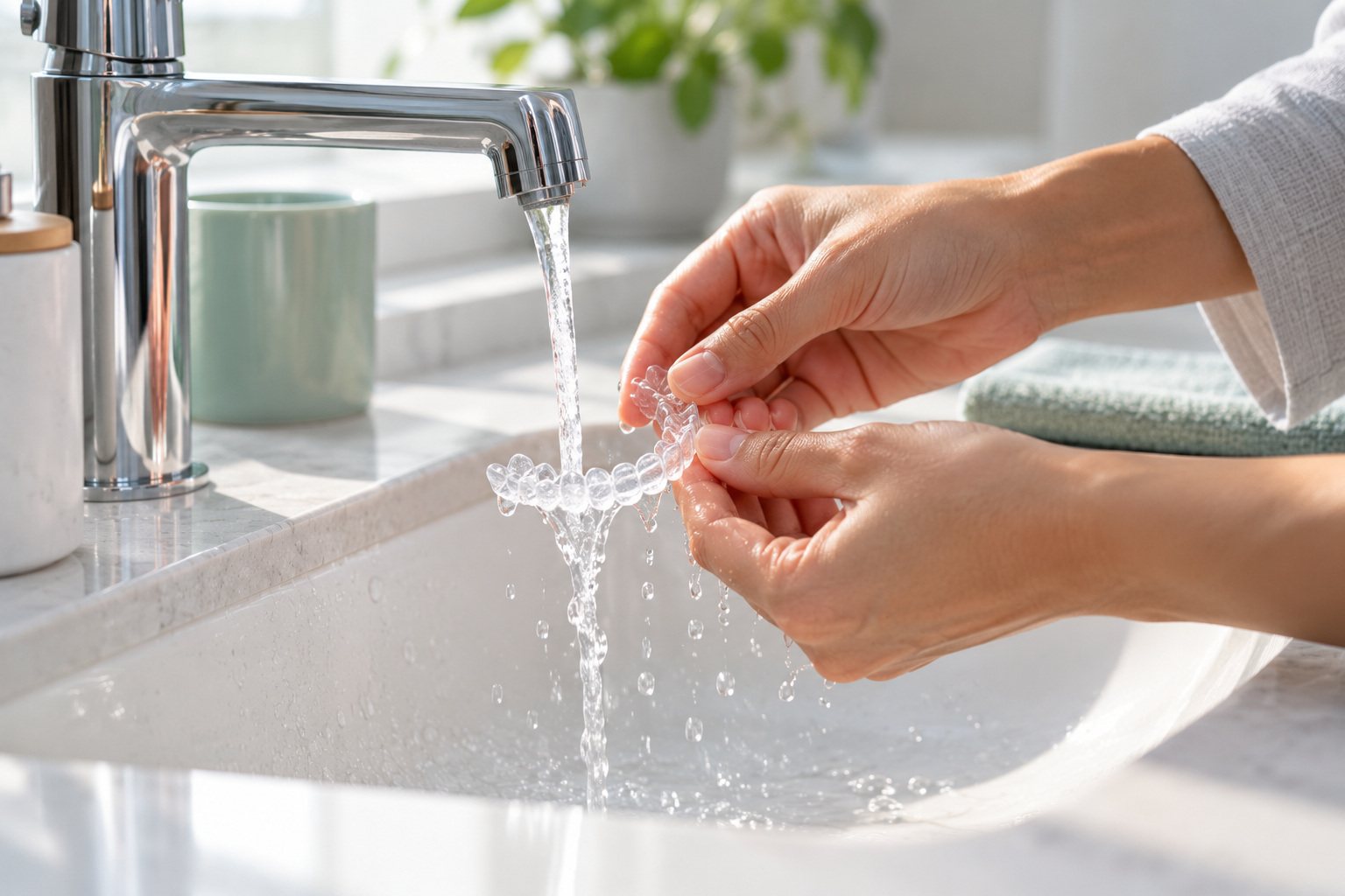 Rinsing a clear aligner