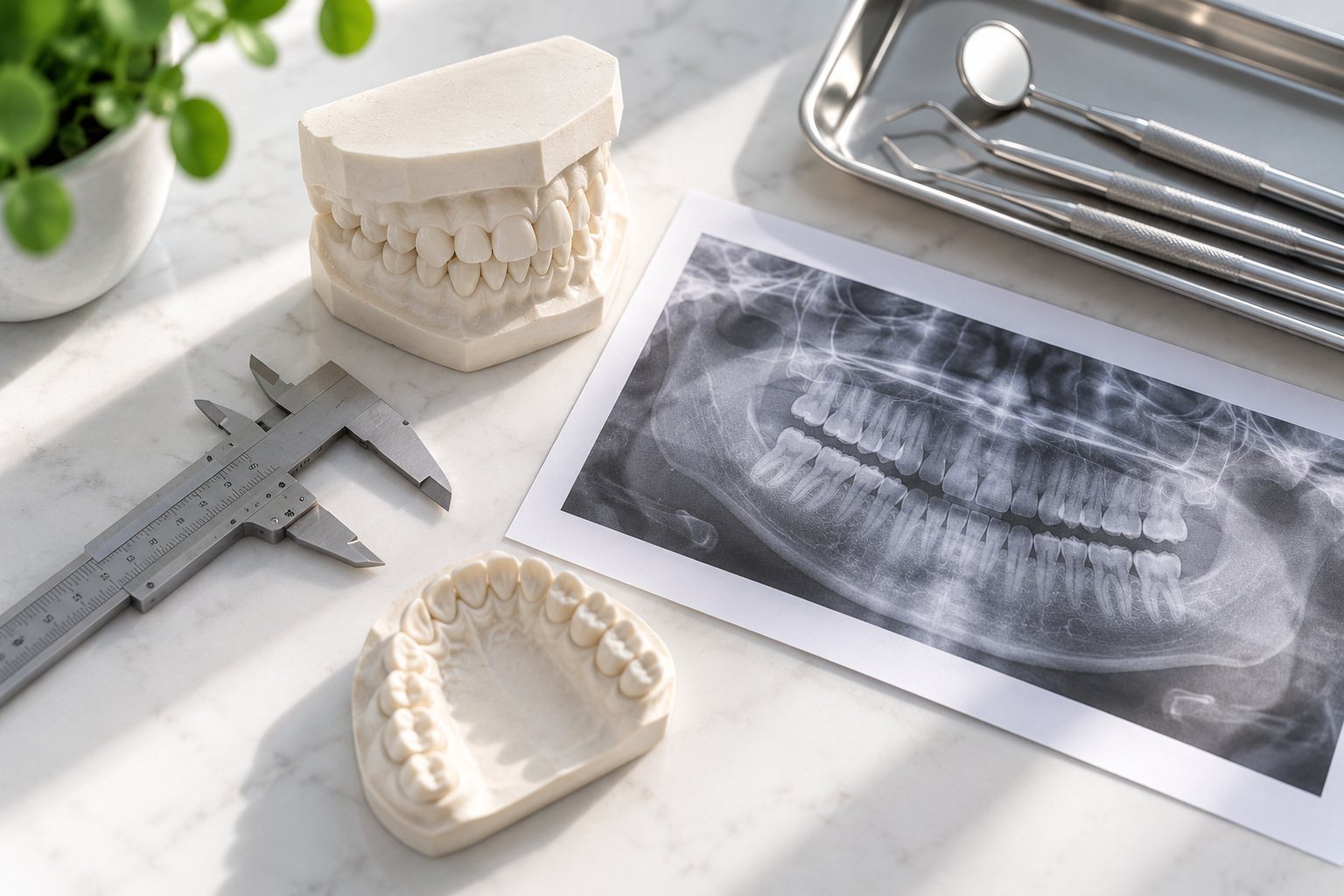 Study model and X-ray used to assess a bite