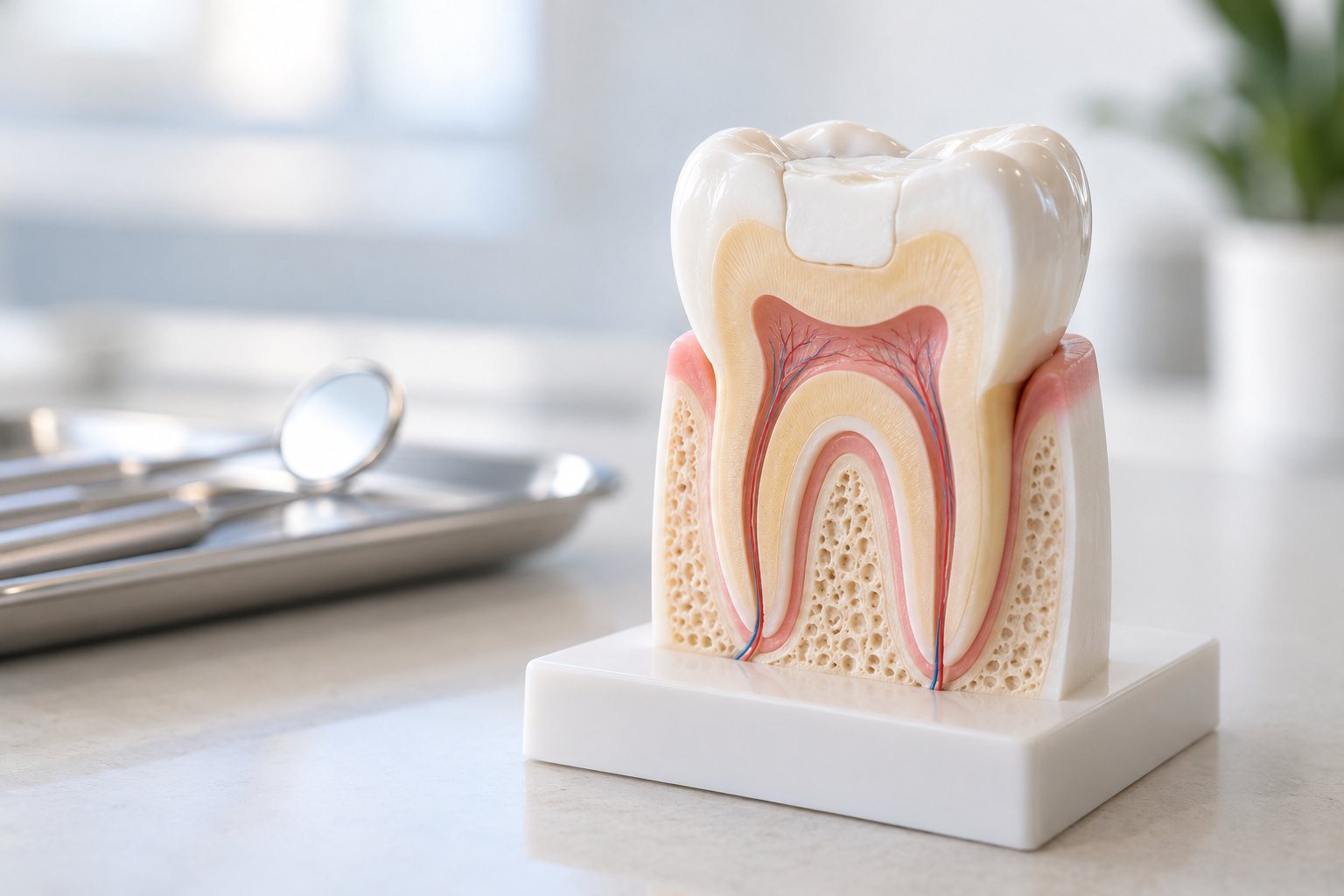 Model of a tooth with a white filling