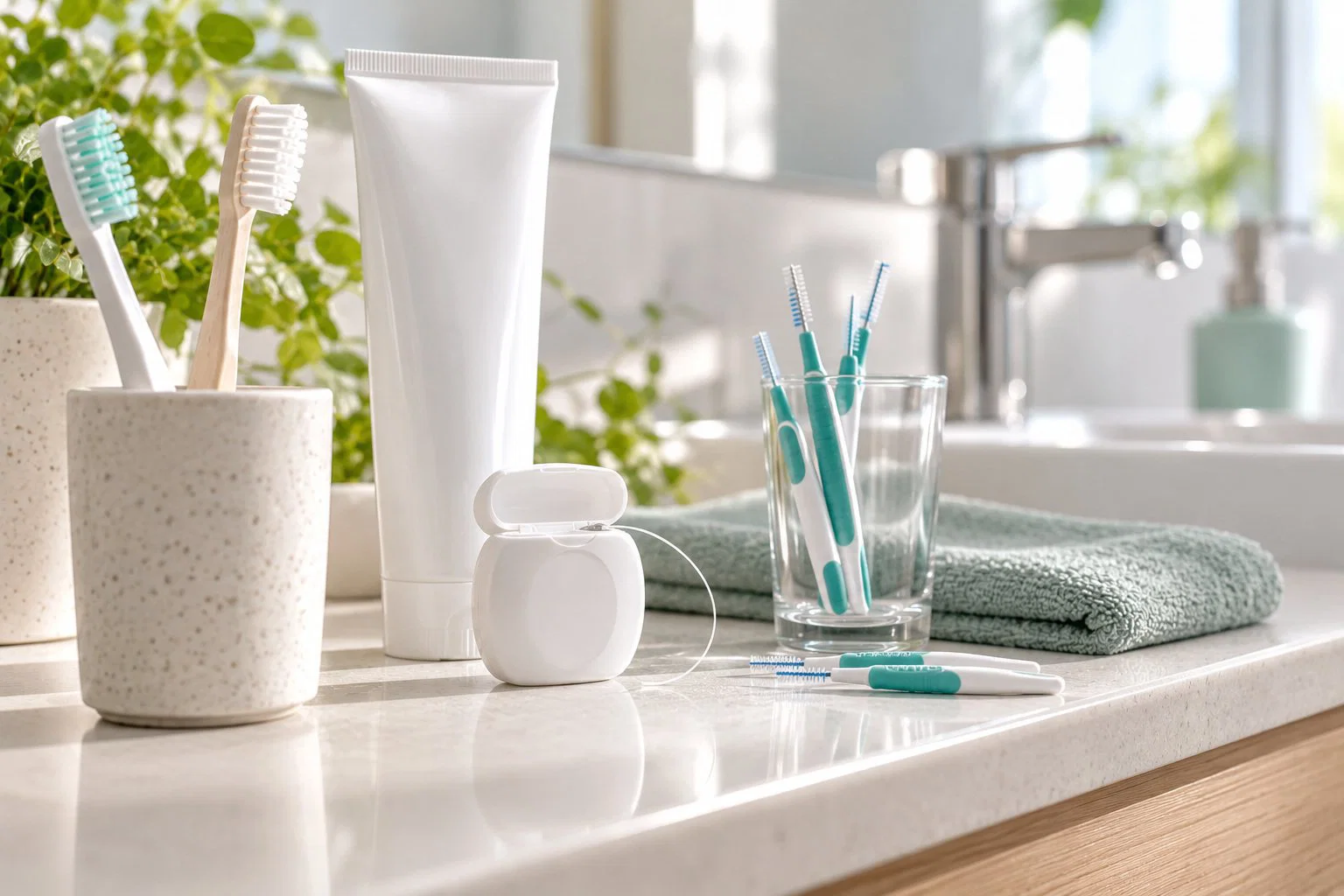 Toothbrush, floss and interdental brushes