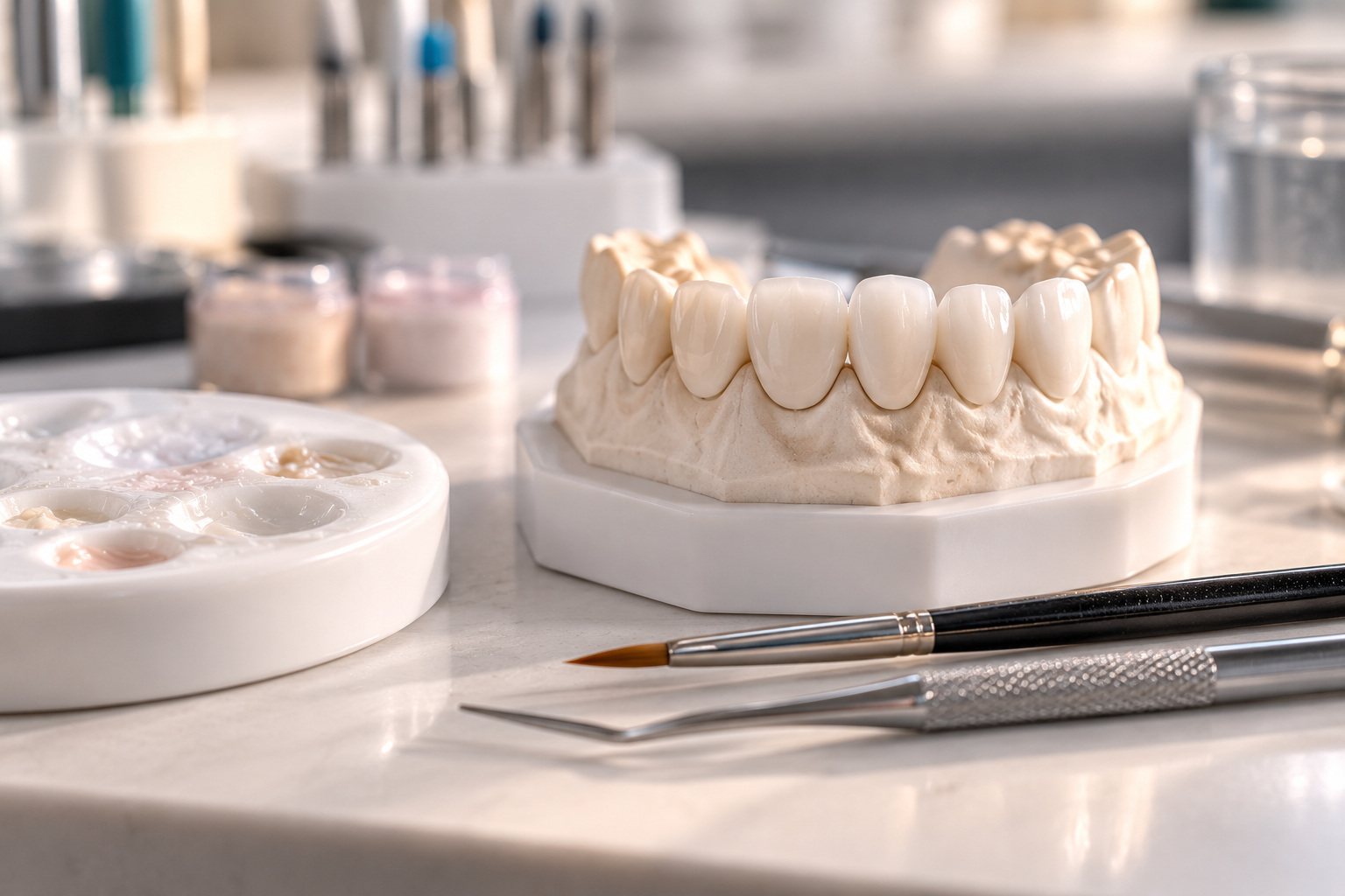 Dental model with veneers being made